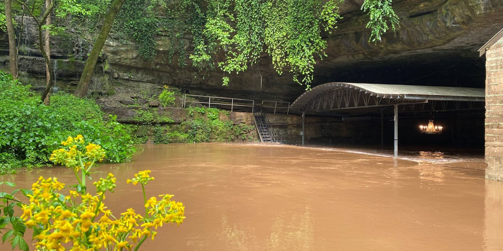 View of water levels at mouth of Cave